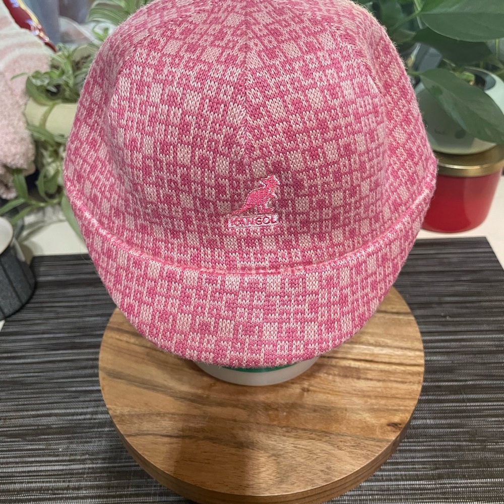 Kangol Kids Small Escher Check Space Cap Pink Knit Wool Blend